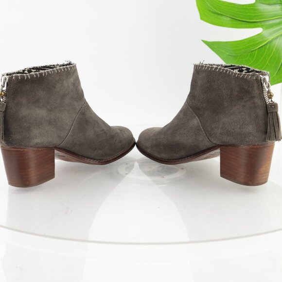 Toms Womens Leila Boots Size 8.5 Taupe Gray Suede Booties Block Heel Comfy Boho - Picture 8 of 12